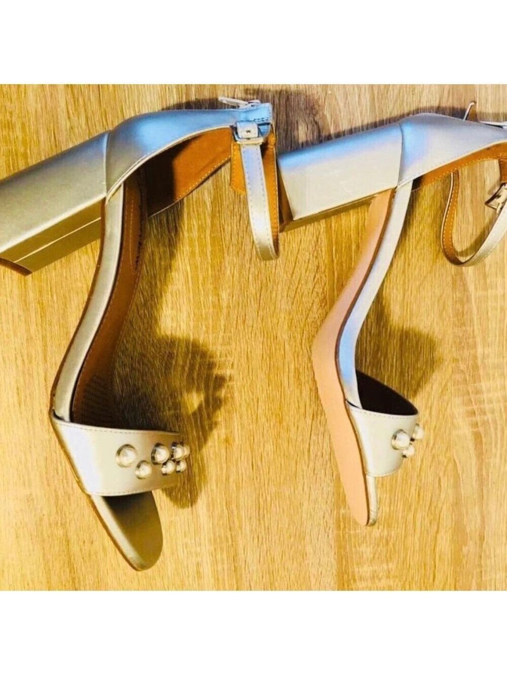 Size 10W Comfortview Sexy Silver Chunky Heels with Pearl Details Women’s - Picture 6 of 7